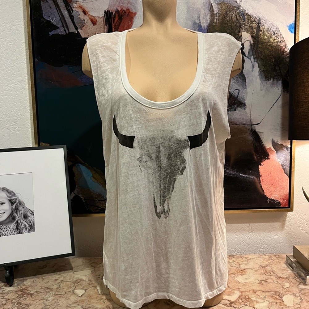 CHASER White Bull Skull Graphic Women's Top Medium tank top